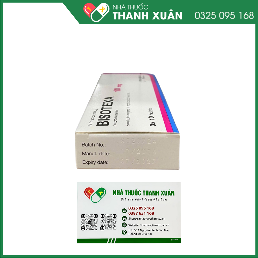 Bisotexa 10 mg điều trị tăng huyết áp, đau thắt ngực, suy tim mạn ổn định kèm suy giảm chức năng tâm thất trái